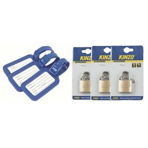 Dunlop Set van 3x kofferlabels / bagagelabels incl. 3x hangsloten -