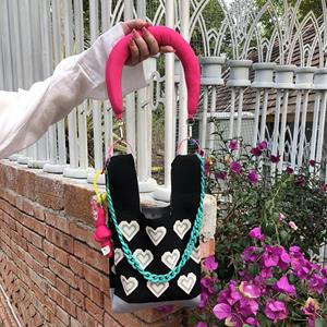 The warm winter Knitted chain handmade bag love clash colour Tot bag knitting bag handbag shoulder bag female bag
