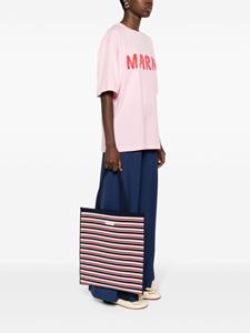 Marni logo patch striped tote bag - Blauw