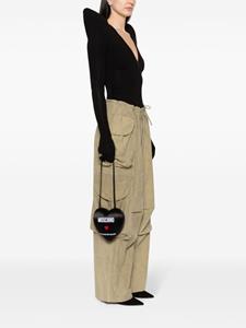 Moschino logo-embroidered leather shoulder bag - Zwart