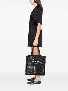 Prada Raffia shopper met logo - Zwart