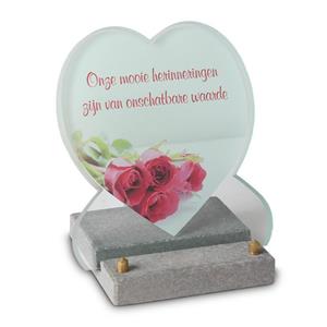 Gedenkartikelen FotoGlas hart 15x17cm: Onze mooie herinneringen