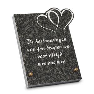 Gedenkartikelen Gedenksteen 17x21cm met Dubbel Hart: De herinneringen aan jou