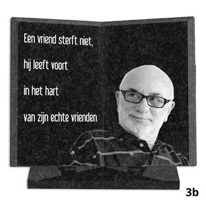 Gedenkartikelen Gedenkmonument Boek 35x35cm: tekst + laserfoto persoon