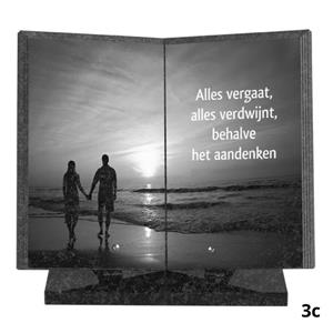 Gedenkartikelen Gedenkmonument Boek 35x35cm: tekst + laserfoto geheel dekkend