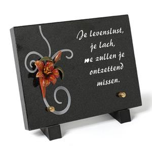 Gedenkartikelen Gedenksteen met 3D Lelie: Je levenslust, je lach, we zullen je missen