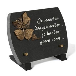 Gedenkartikelen Gedenksteen 15x20cm Bol met bronzen Vlinders: Je woorden dragen verder...