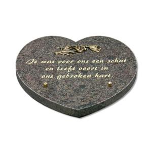 Gedenkartikelen Gedenksteen Hart 25x25cm met bronzen bloem