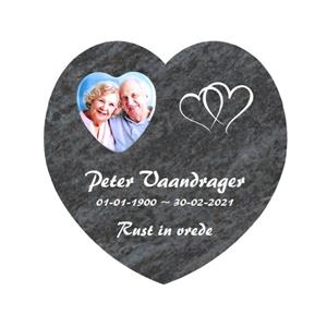 Gedenkartikelen Gedenksteen Hart 25x25cm met fotokeramiek + dubbel Hart