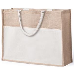 Merkloos Jute/katoenen naturel shopper/boodschappen tas 44,5 cm -