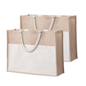 Merkloos 2x stuks jute/katoenen naturel strandtas 44,5 cm -