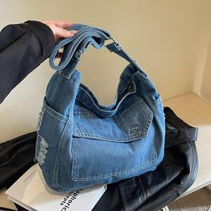 KULUOSIDI BAG Simple Casual Denim Shoulder Bag, All-Match Daily Use Handbag For Women, Blue Commuter, School Bag