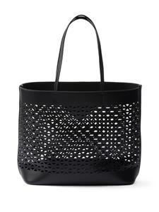 Prada logo-perforated leather tote bag - Zwart