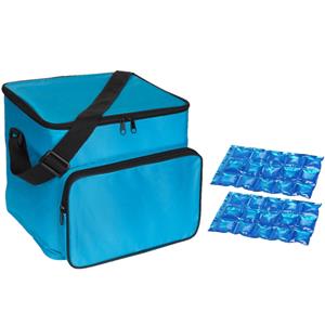 Merkloos Grote koeltas licht blauw met 2 stuks flexibele koelelementen 21 liter -