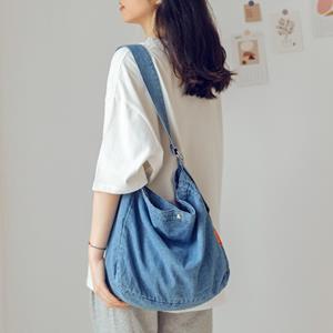 VIA ROMA Eenvoudige denim stoffen tas vrouwelijke student schoudertas grote capaciteit messenger bag doek tas canvas tas voor de klas
