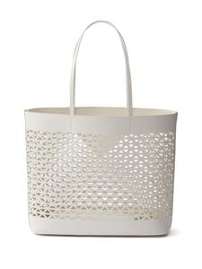 Prada logo-perforated leather tote bag - Wit