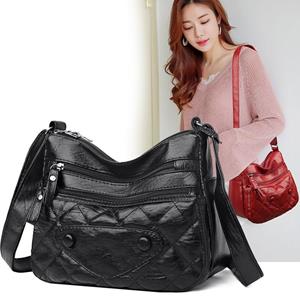 Kuluosidi Women's Soft Leather Shoulder Bag Multi-Pocket Large Capacity Crossbody Bag Solid Color Mother Bag