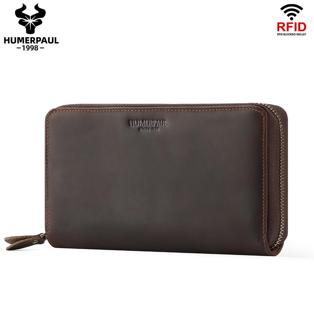 Humerpaul Genuine leather men wallet Rfid large-capacity clutch bag mobile phone bag fashion card bag