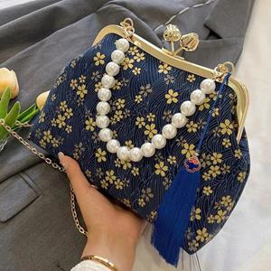 RUWB BAGS 2024 Designer Women Handbags And Purse Floral Shoulder Bags Vintage Pearl Tassel Shell Clip Lady Chain Satchel Crossbody Bags