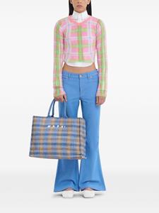 Marni logo-embroidered checkered shopping bag - Blauw