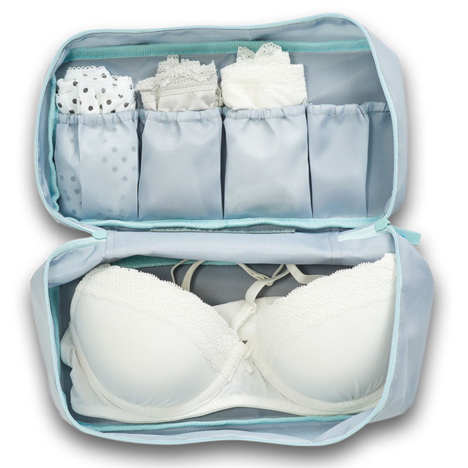 Zeller Grijs/blauw lingerie/ondergoed tasje met make-up tasje 27 cm -