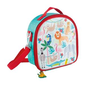 Floss & Rock Kleine koeltas voor lunch rood/blauw met jungle dieren print 9 x 22 x 22 cm 4 liter -