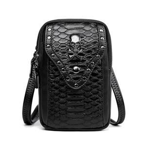 Jierotyx Small Crossbody Cell Phone Purse for Women Lightweight Mini Shoulder Bag Wallet Goth Skull Bags with Vintage Rivet