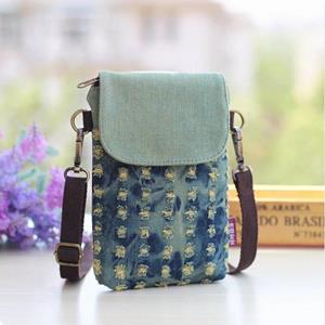 Ambiel Charm Denim 3-layer Women's Mini Messenger Mobile Phone Bag Case Shoulder Bag Purse Pouch Handbag Wallet Women's Bag Tote Bag