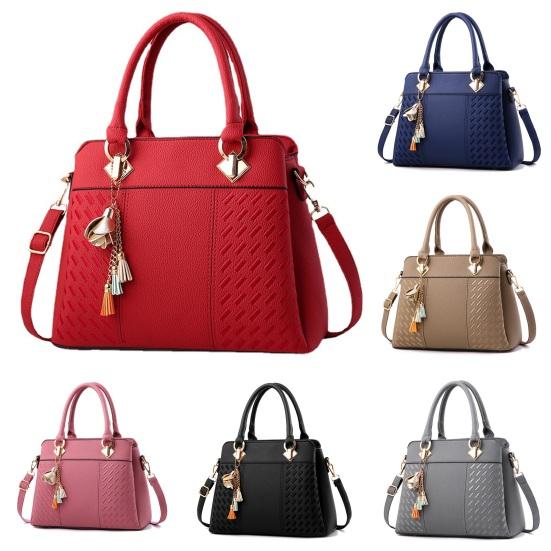Bag Accessorries Women Handbag Faux Leather Large Capacity Embroidery Tassel Pendant Decor Alloy Buckle Solid Color Lady Commute Shoulder Bag