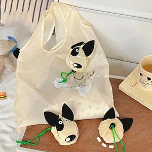Love Home Garden Shopping Bag Wide Handle Large Opening Foldable Eco-friendly Bag Plastic Cute Dog Folding Portable Handbag For Daily Life