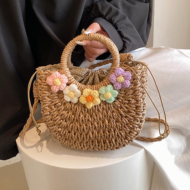 Yogodlns zomer geweven tas vrouwen nieuwe hoge capaciteit schoudertas leuke bloem crossbody tas handtas stro emmer tas