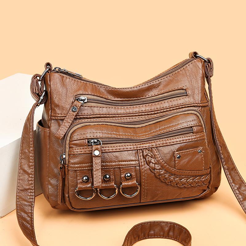 HUANZI BAG Vintage Pu Leather Luxury Purses and Handbags 2024 High Quality Women's Bag Design Multi-pocket Ladies Crossbody Shoulder Bags