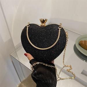 Yogodlns Evening Clutch Bag Women Bag Shiny Handbag Heart Shape Clutches Bag Fashion Chain Shoulder Crossbody Bag Luxury Lady Purse
