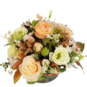 Boeketcadeau Zijdebloemen biedermeier zalm - wit