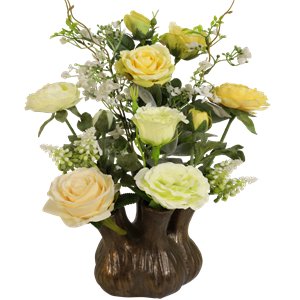 Boeketcadeau Tulpenvaas gevuld met kunstbloemen zalm wit