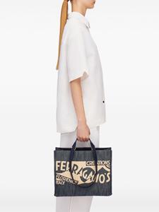 Ferragamo medium Venna logo-embroidered tote bag - Blauw