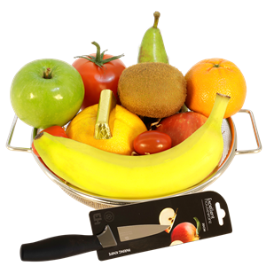 Boeketcadeau Klassieke Fruitschaal cadeau basis + stevig fruitmes