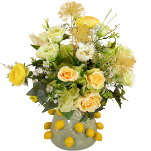 Boeketcadeau Kunsbloemen boeket zacht geel wit groen