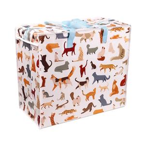 Merkloos Dekentas/wastas met rits - katten - wit - 55 x 28 x cm - speelgoed opbergtas -