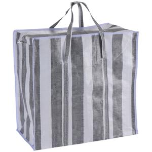 Merkloos Dekentas/wastas met rits - gestreept - grijs - 28 x x 50 cm - speelgoed opbergtas -