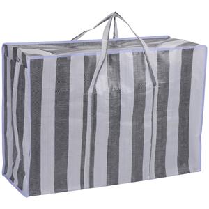 Merkloos Dekentas/wastas met rits - gestreept - grijs - 70 x x 28 cm - speelgoed opbergtas -