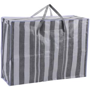 Merkloos Dekentas/wastas met rits - gestreept - grijs - 80 x x 28 cm - speelgoed opbergtas -