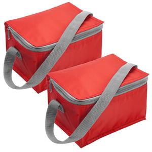Merkloos Set van 2x stuks kleine koeltas rood voor 6 blikjes met rits en draagband -