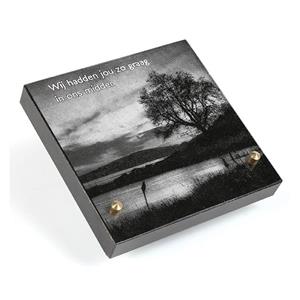 Gedenkartikelen Gedenksteen 15x15cm met lasergravure + tekst: Wij hadden jou zo graag in ons midden