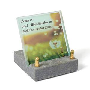 Gedenkartikelen FotoGlas 12x12cm: Leven is: vast willen houden en toch los moeten laten