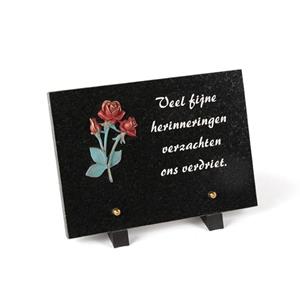 Gedenkartikelen Gedenksteen 18x25cm met bronzen roos: Veel fijne herinneringen...