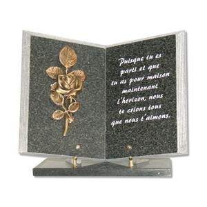 Gedenkartikelen Gedenksteen Boek 35x35cm met bronzen roos