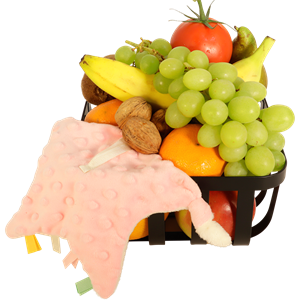 Boeketcadeau Verse fruitmand opgemaakt geboorte meisje