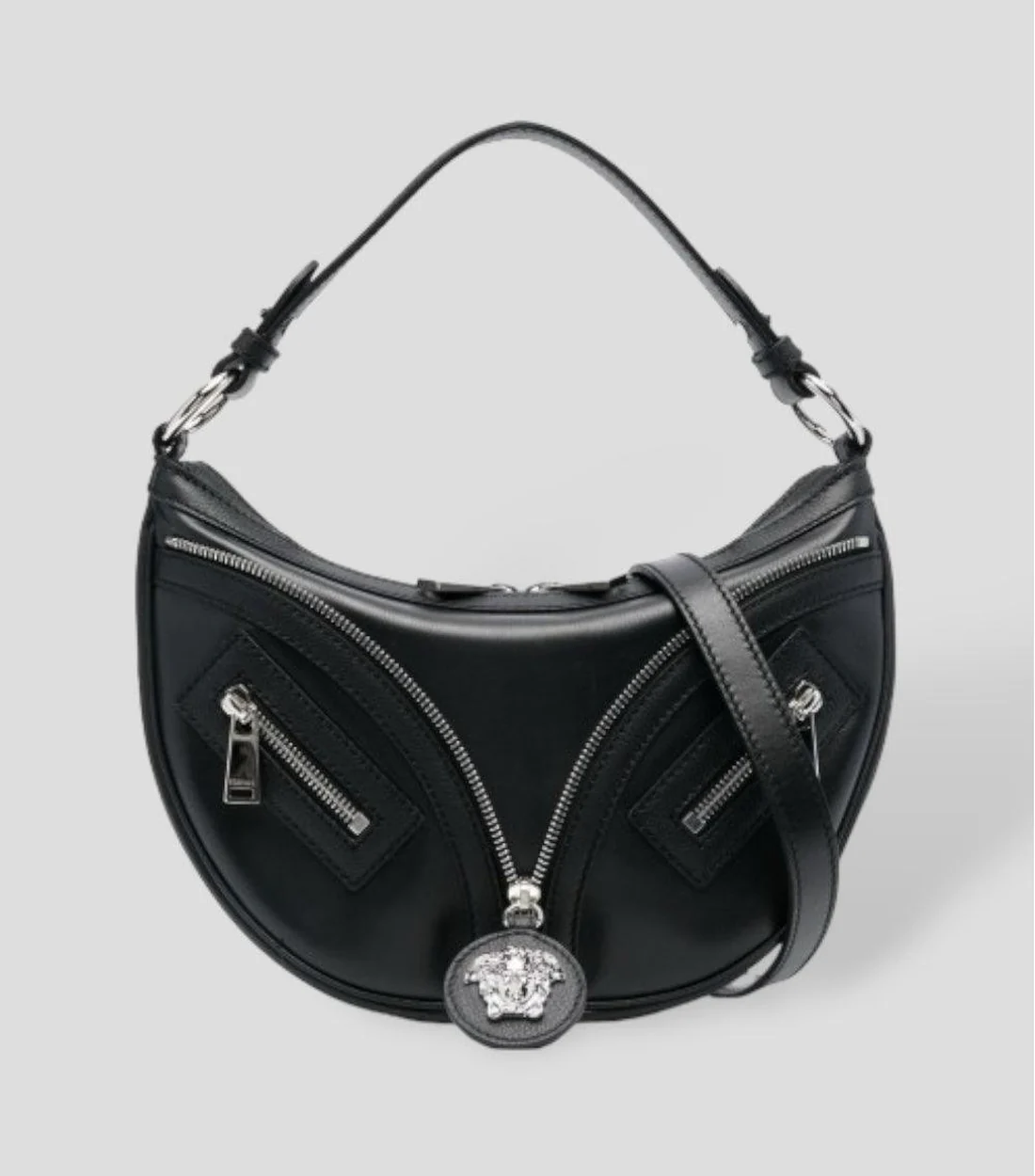 Versace Kalfleer hobo mini schoudertas zwart