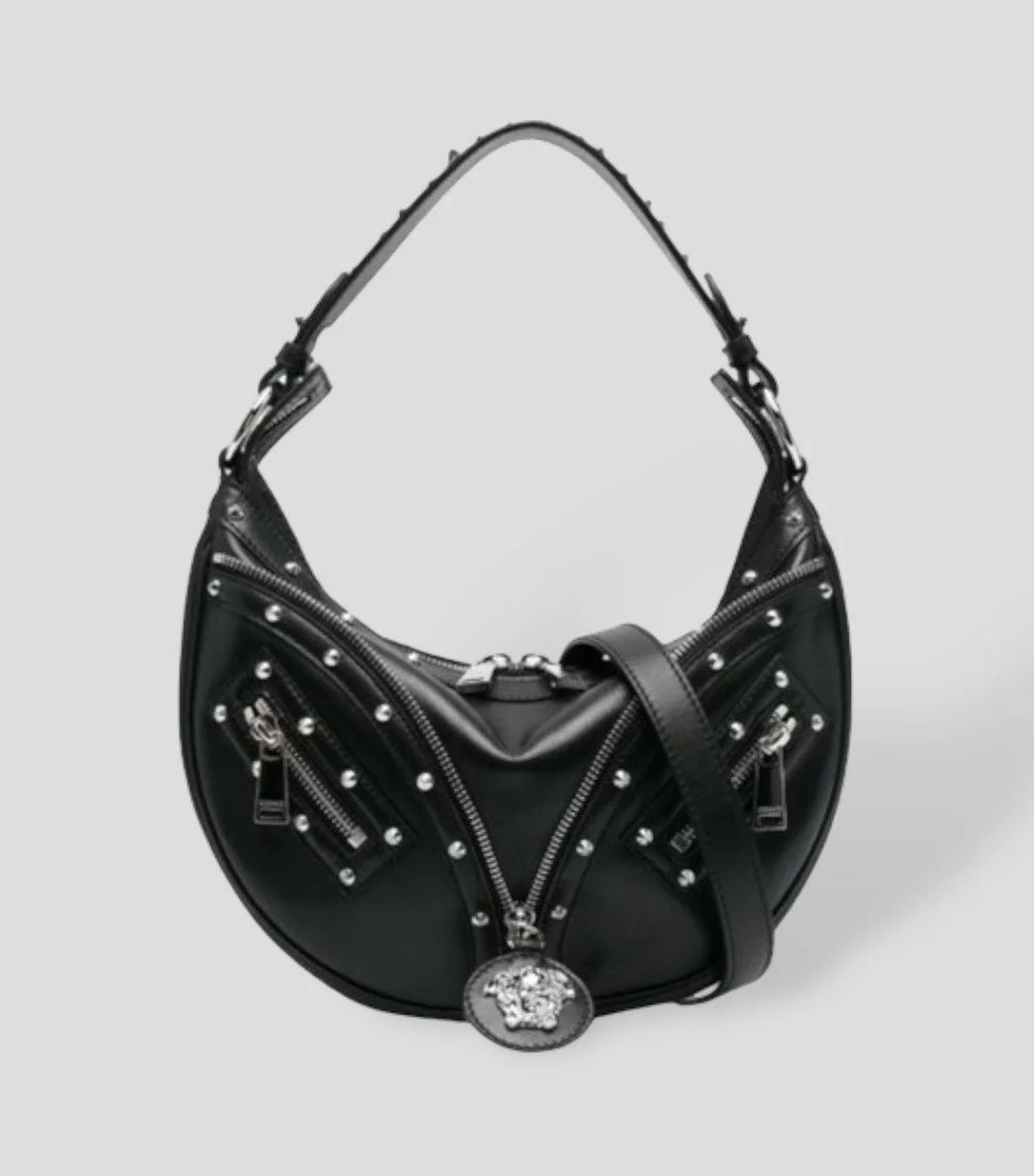 Versace Kalfleer hobo schoudertas zwart